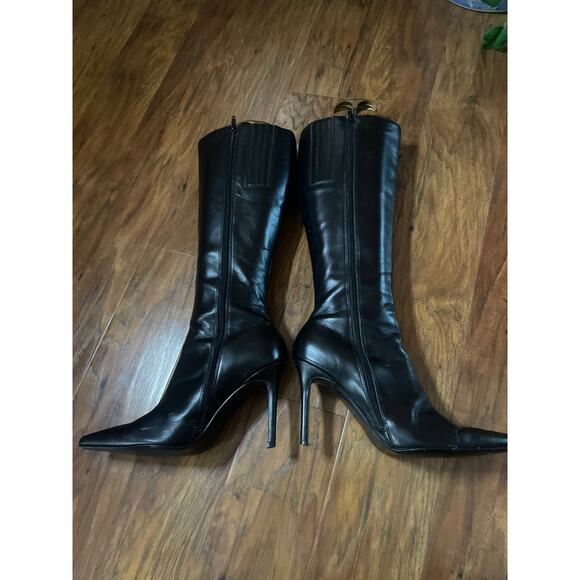 COLIN STUART Knee High Black Leather Stiletto Boots Size 8.5 38.5 Shoes Tall - Picture 3 of 7